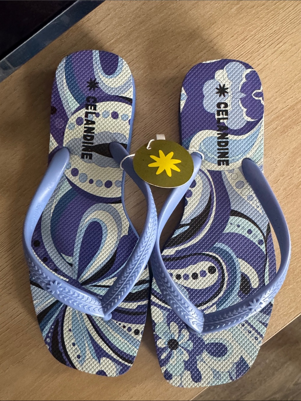 Celamdine Purple Swirl Flip Flops with Lavender Straps